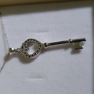 Charm Diamond Centres Heart Key Necklace